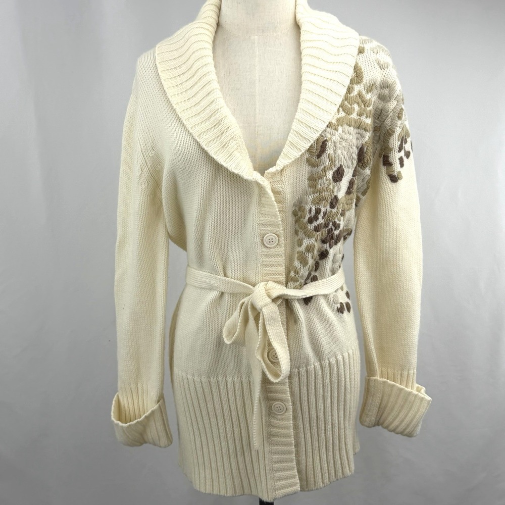 Vintage 90s Together Cardigan Sweater Belted Shawl Collar Textured M